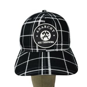 Anarchy Axe Throwing Mesh Back Snapback Hat 3D Logo Black White Plaid